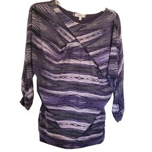 JENNIFER LOPEZ Purple Abstract Print Dolman Sleeve V Neck‎ Top Women's L